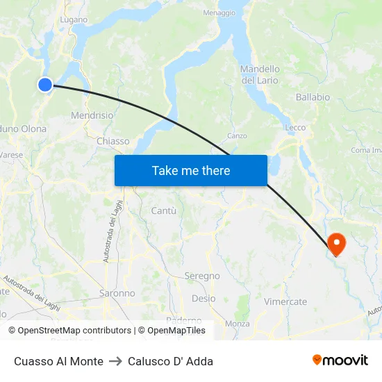 Cuasso Al Monte to Calusco d'Adda map