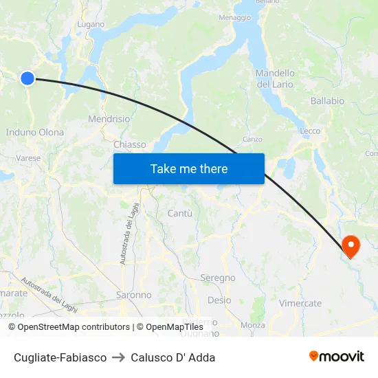 Cugliate-Fabiasco to Calusco d'Adda map