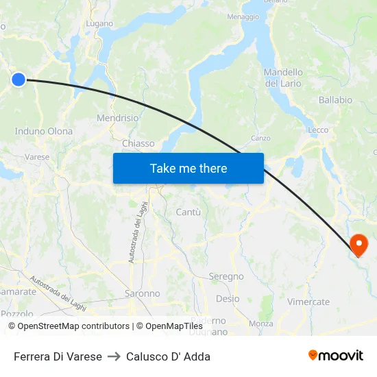 Ferrera Di Varese to Calusco d'Adda map