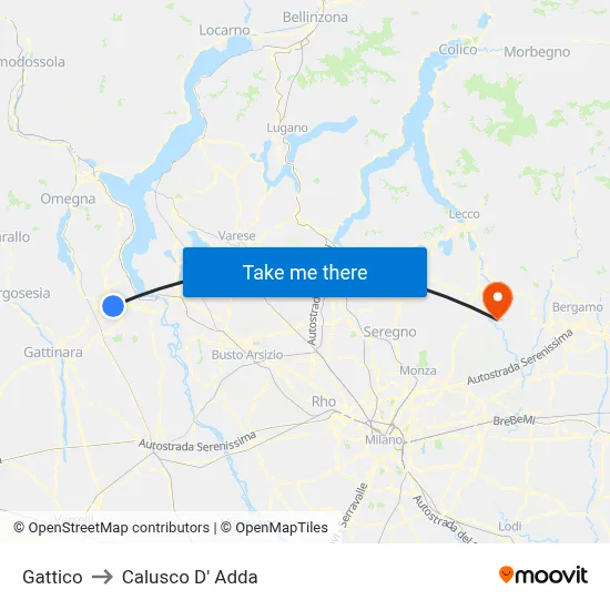Gattico to Calusco d'Adda map