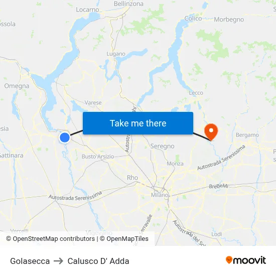 Golasecca to Calusco d'Adda map