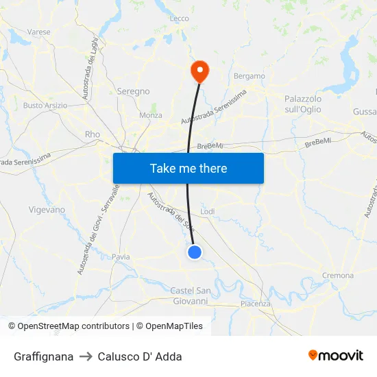 Graffignana to Calusco d'Adda map