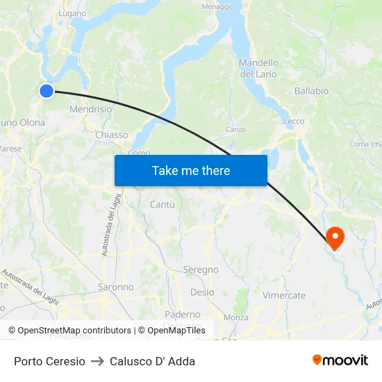 Porto Ceresio to Calusco d'Adda map