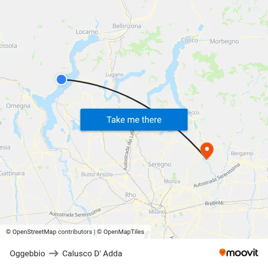 Oggebbio to Calusco d'Adda map