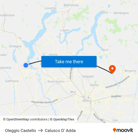 Oleggio Castello to Calusco d'Adda map