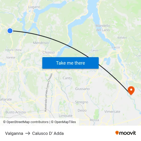 Valganna to Calusco d'Adda map
