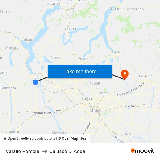 Varallo Pombia to Calusco d'Adda map