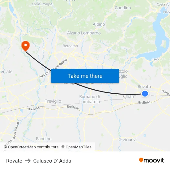 Rovato to Calusco d'Adda map