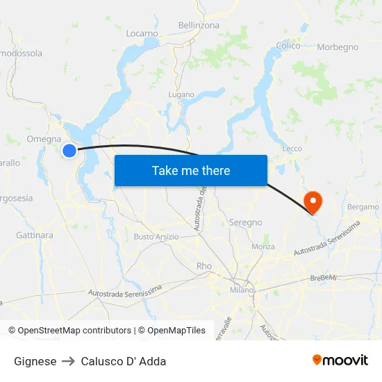 Gignese to Calusco d'Adda map