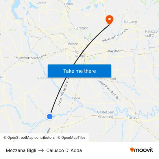 Mezzana Bigli to Calusco D' Adda map