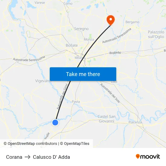Corana to Calusco D' Adda map
