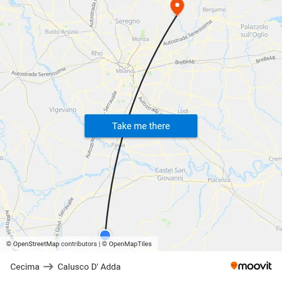 Cecima to Calusco d'Adda map