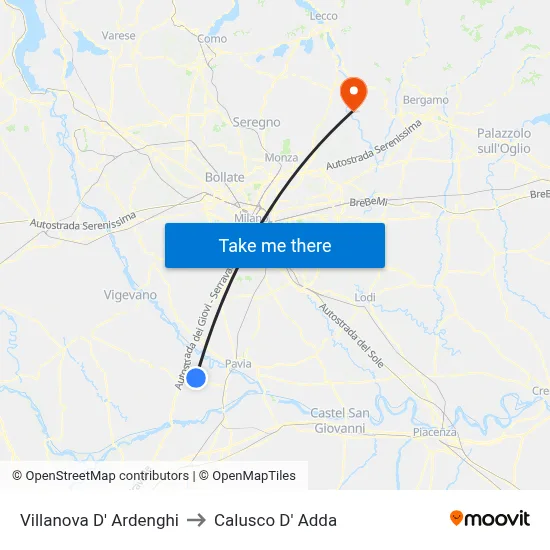 Villanova d'Ardenghi to Calusco d'Adda map