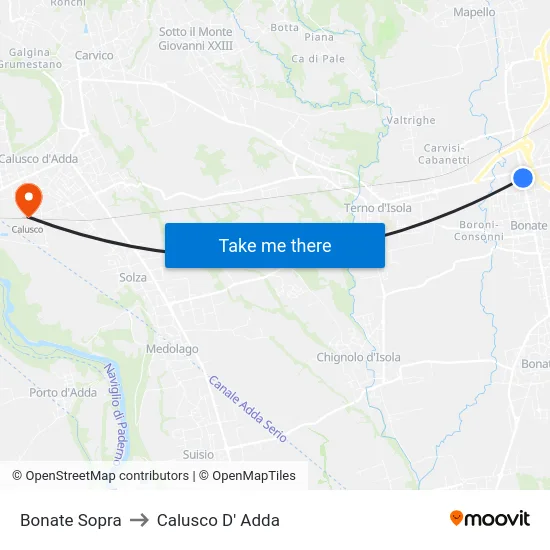 Bonate Sopra to Calusco D' Adda map