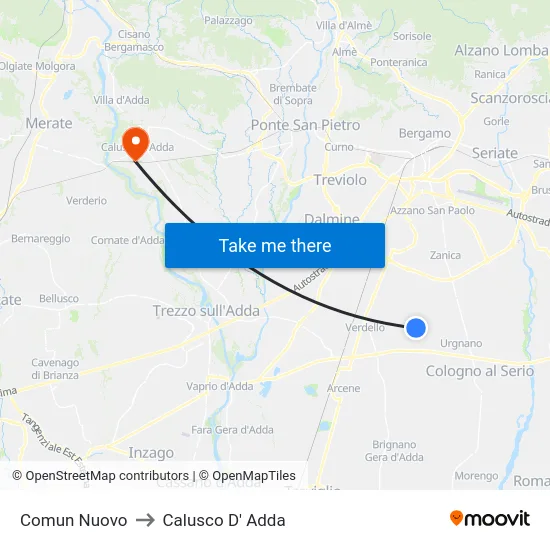 Comun Nuovo to Calusco D' Adda map