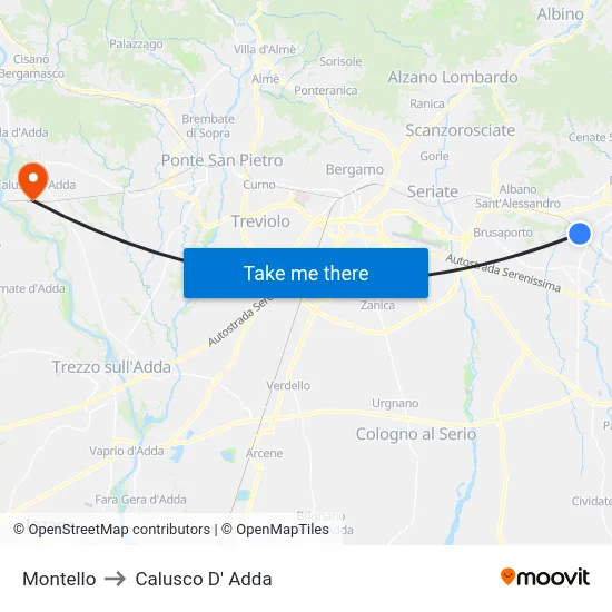 Montello to Calusco D' Adda map