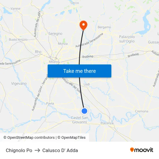 Chignolo Po to Calusco d'Adda map
