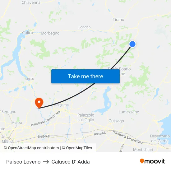 Paisco Loveno to Calusco d'Adda map