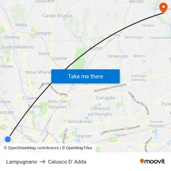 Lampugnano to Calusco D' Adda map