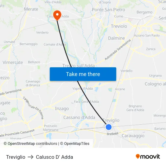 Treviglio to Calusco D' Adda map