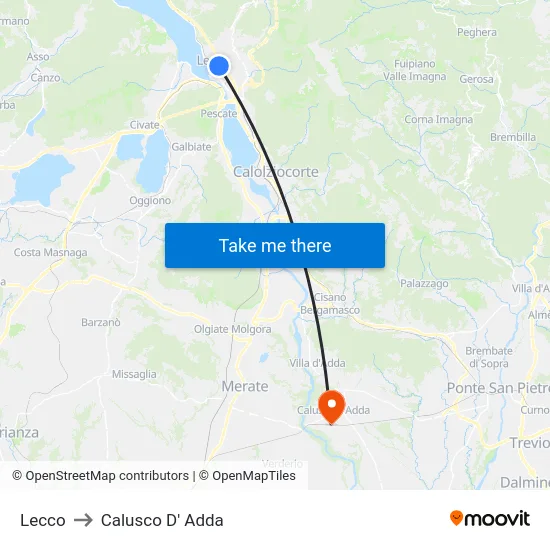 Lecco to Calusco D' Adda map