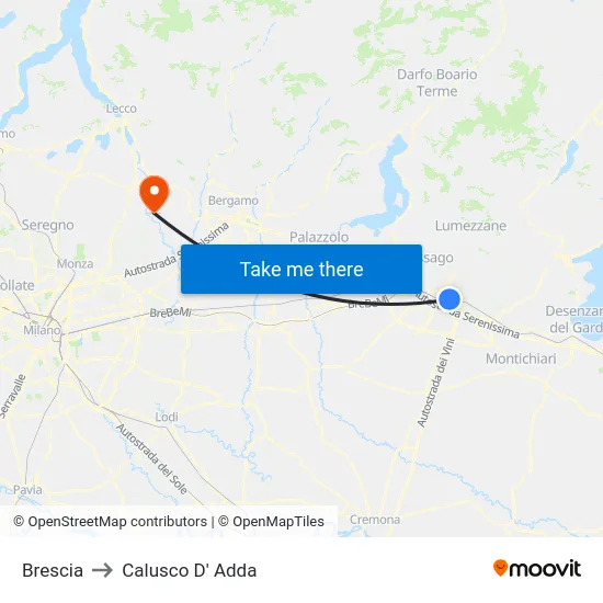Brescia to Calusco D' Adda map