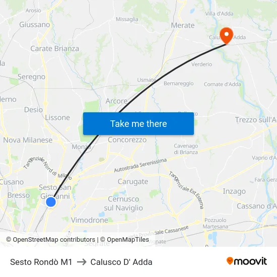 Sesto Rondò M1 to Calusco D' Adda map