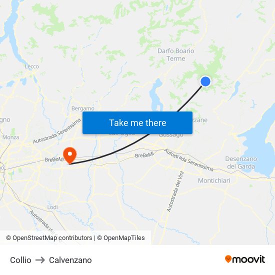 Collio to Calvenzano map