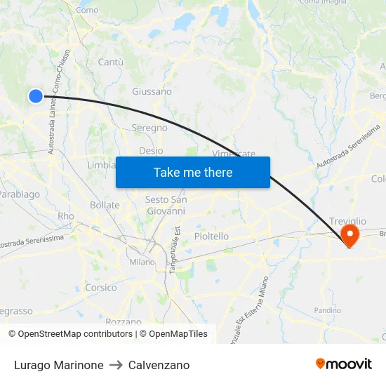 Lurago Marinone to Calvenzano map