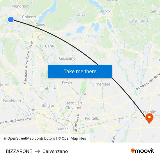 Bizzarone to Calvenzano map