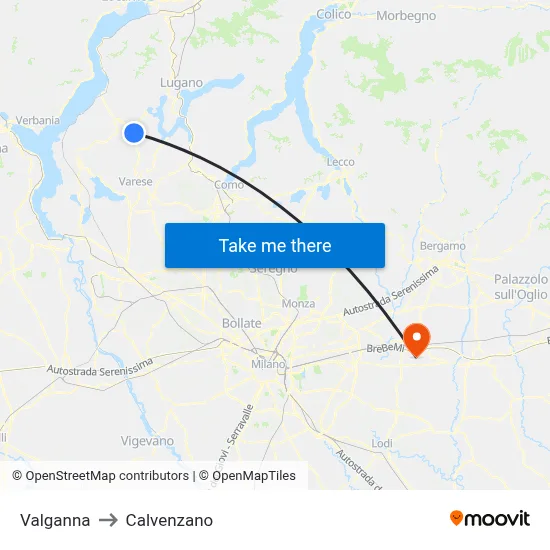 Valganna to Calvenzano map