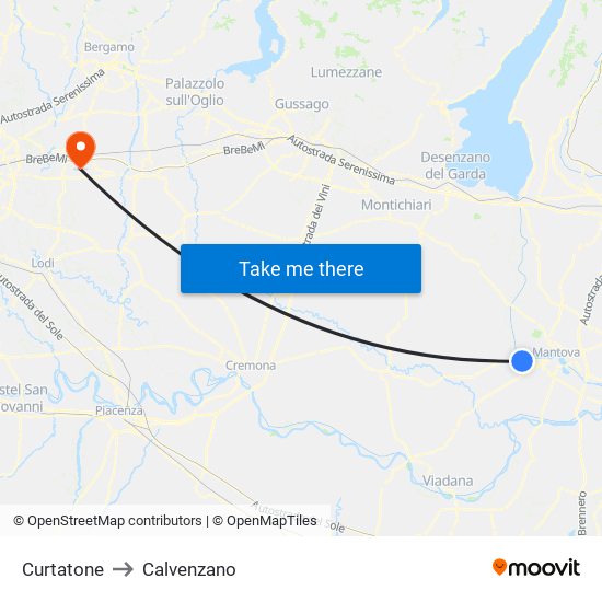 Curtatone to Calvenzano map