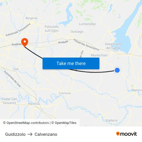 Guidizzolo to Calvenzano map