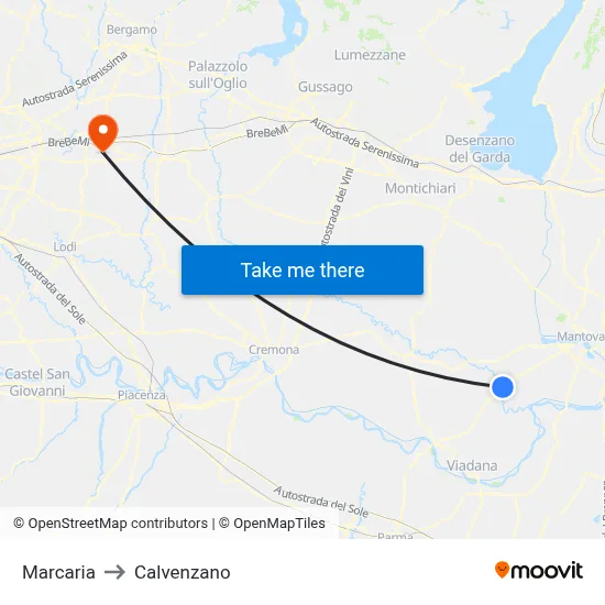 Marcaria to Calvenzano map