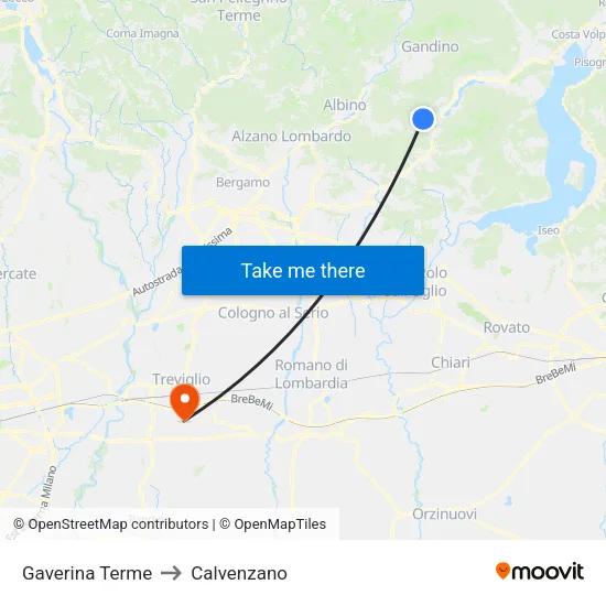 Gaverina Terme to Calvenzano map