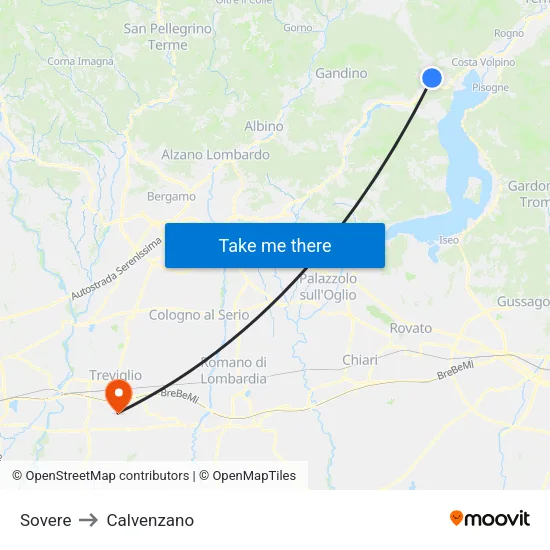 Sovere to Calvenzano map