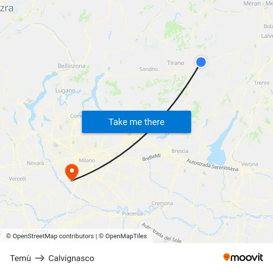 Temù to Calvignasco map