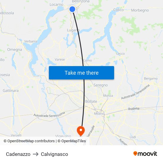 Cadenazzo to Calvignasco map