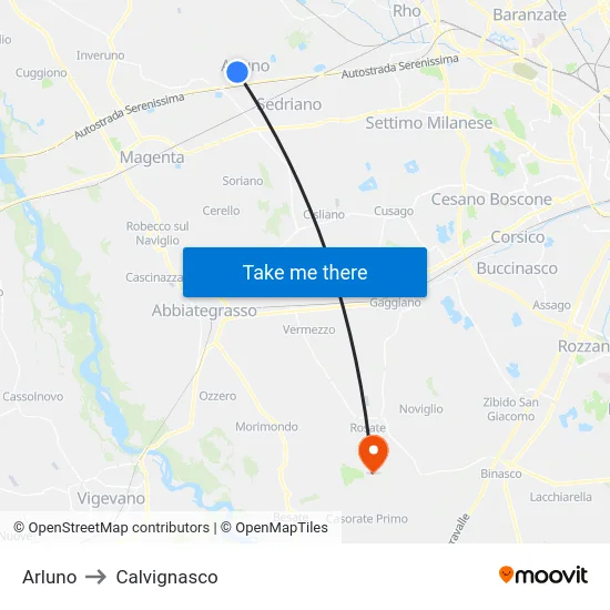 Arluno to Calvignasco map