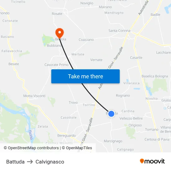 Battuda to Calvignasco map