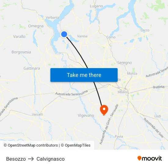 Besozzo to Calvignasco map
