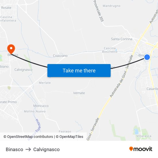 Binasco to Calvignasco map