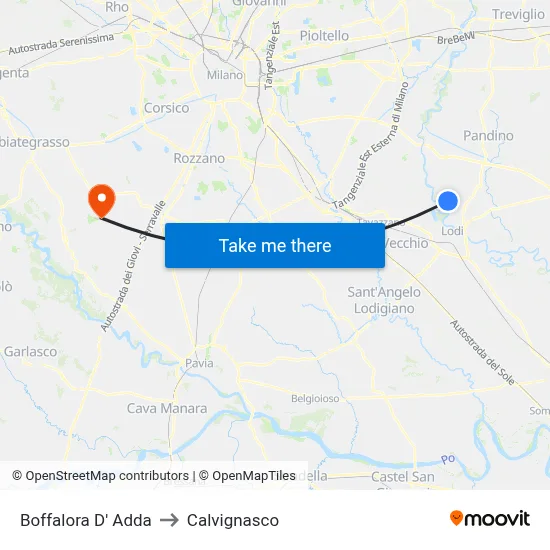 Boffalora D'Adda to Calvignasco map