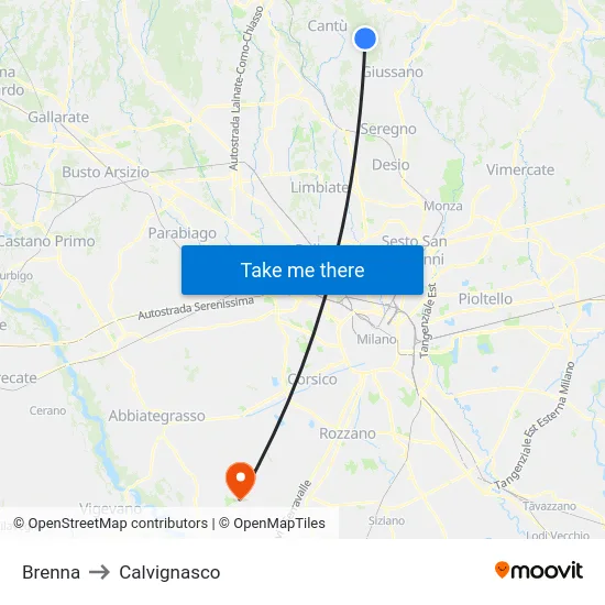 Brenna to Calvignasco map