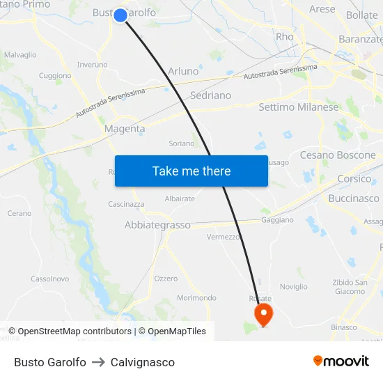 Busto Garolfo to Calvignasco map