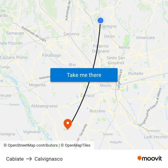 Cabiate to Calvignasco map