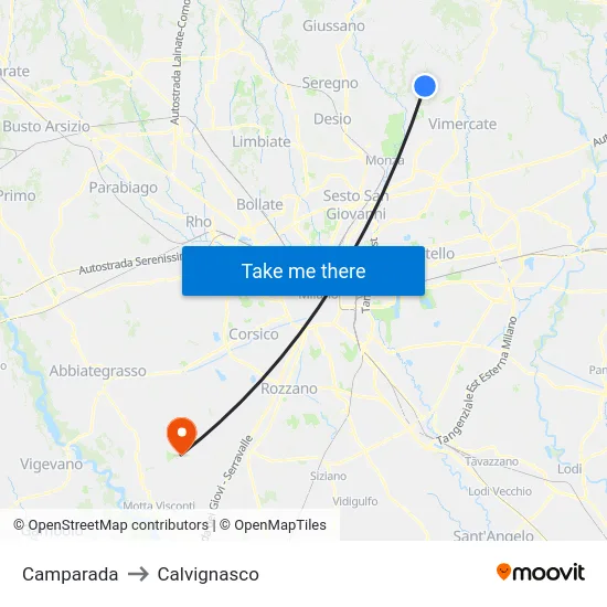 Camparada to Calvignasco map