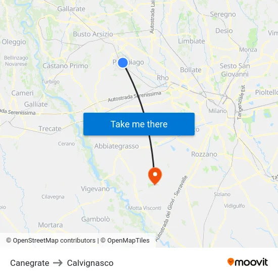 Canegrate to Calvignasco map