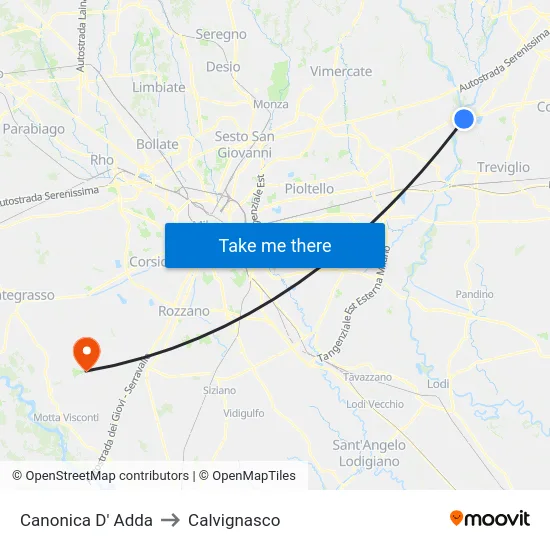 Canonica D' Adda to Calvignasco map