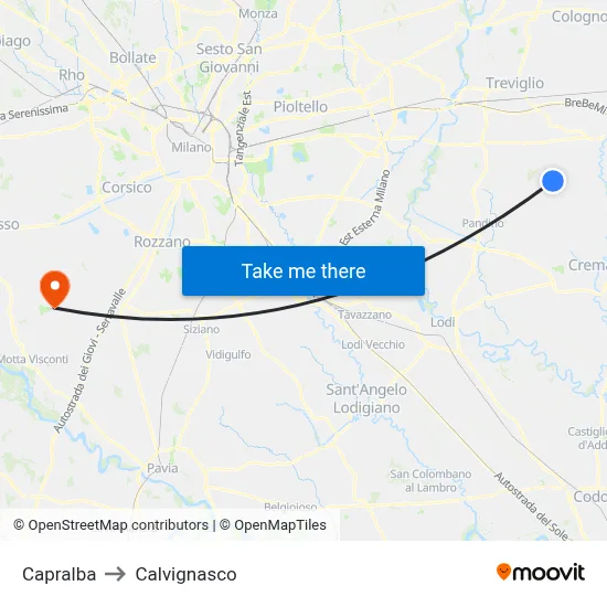 Capralba to Calvignasco map